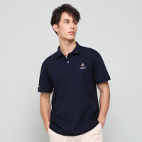【oillio 歐洲貴族】男裝 短袖休閒POLO衫 商務POLO 刺繡 彈力透氣(藏青色 法國品牌)