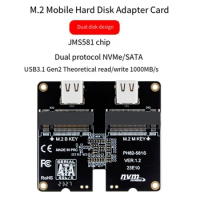 M.2 Nvme SATA SSD Enclosure Adapter Card 4TB JMS581 Type-C USB3.1 Gen2 10Gbps HDD Enclosure Expansion Adapter Card Durable