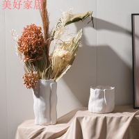 花盆/花器 陶瓷花瓶白色加金干花鮮花廣口插花花器樣板房家居裝飾飾品工藝品