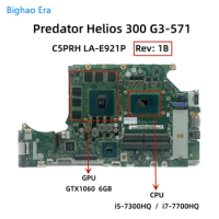 C5PRH LA-E921P For Acer Predator Helios 300 G3-571 Laptop Motherboard With i5-7300HQ i7-7700HQ CPU GTX1060 6GB-GPU NB.Q2B11.001