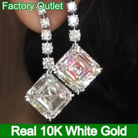 Custom Real 10K White Gold Drop Earrings Women 1 2 3Ct Square Asscher Moissanite Diamond Present Wedding Anniversary Engagement