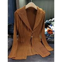 【巴黎精品】西裝外套皺褶西服-純色中長款修身三宅風女外套2色a1hm38