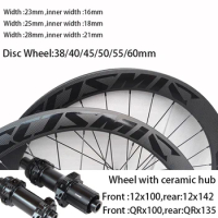 700C Carbon Road Bike Disc Brake Wheelset 40/45/50/55 Ceramic Hub Width 25/28mm Clincher Customized Sticker 700c Bike Wheelset