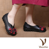 預購 Vecchio 真皮跟鞋 坡跟跟鞋 撞色跟鞋/立體撞色花朵手工真皮舒適休閒淑女坡跟鞋(3色任選)