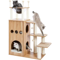 Cat Tree, Modern for Large, Wood Cat Tower Heavy Duty, 51" Extra Tall Condo Sturdy Frisco Castle ，Cat Tree