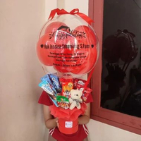 Buket Balon SMALL Bouquet Snack Bucket Balon Small Snack Kaisha.ms Merah