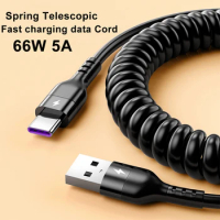 Spring Pull Telescopic Cord 66W 5A Fast Charging Data USB Type C Cable For Samsung Xiaomi Huawei OPPO Android Phone USB C Line