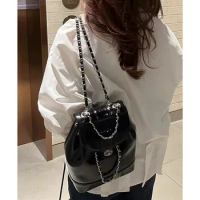 Korean-style niche backpack Chanel-like chain bag leather vintage cowhide bag single-shoulder crossbody bag