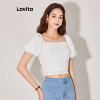 เสื้อเบลาส์แขนพัฟ ruched เรียบหรูสำหรับผู้หญิง เสื้อเบลาส์แขนพัฟ ruched เรียบหรู สีขาว SVE l59ed054 