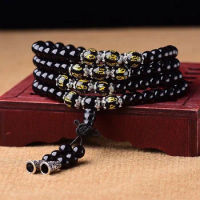 Lucky Gift 108 Mala Beads Six Words Mantra Obsidian Onyx Meditation Yoga Stone Bracelet Necklace Amulet Bracelet&amp;Bangles Jewelry