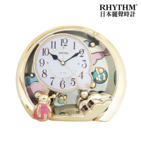 【RHYTHM 麗聲】童話小熊動感擺錘精美裝飾座鬧鐘(金色)