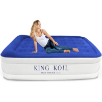 King Koil Luxury Pillow Top Plush Queen Air Mattress With Built-in High-Speed Pump Best For Home, Camping, Guests, 20" Queen Siz