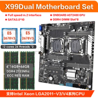 X99 DUAL LGA2011-3 motherboard Gaming Combo KIT Set with 2pcs Xeon E5 2678 V3 4pcsx16GB=64GB 2133MHz DDR4 ECC REG memory SATA3.0