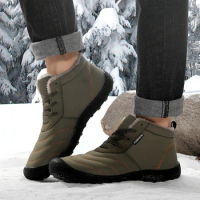 Men Short Winter Boots Rubber Sole Cotton Warm Shoes Waterproof Anti-Slip Platform Boot Outdoor Walking Trekking Footwear Size48