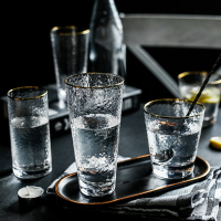日式金邊玻璃杯餐廳透明耐熱水杯套裝家用錘紋杯子果汁牛奶茶錘目