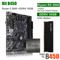 Kllisre B450 Kit Motherboard With Ryzen 5 R5 2600 CPU DDR4 16GB 2666MHz Memory B450M AM4 Set