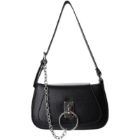 Trendy Moto Biker Style Shoulder Bags For Women 2023 Cool Solid PU Leather Underarm Chain Ring Bag Can Crossbody Handbags