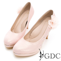 【GDC】浪漫紡紗花朵水鑽唯美新娘跟鞋-粉色(817160)