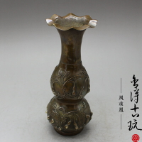 古玩銅器收藏 仿古做舊純銅花瓶黃銅葫蘆銅瓶 家居客廳裝飾品擺件