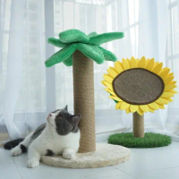 Natural Jute Fiber 2-in-1 Sunflower Scratching Post and Bed Cat Toy Tree Bed with Scratching Post