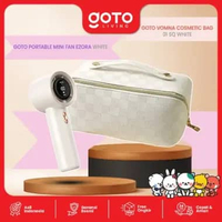 [Goto Paket Bundling 2 In 1] Kipas Angin Mini Fan Portable + Pouch Tas Make Up WHITE