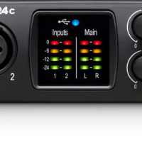 PreSonus Studio 24C USB-C™ audio interface with 4 ladder-style LED level meters (2 input, 2 main output)