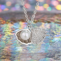 正品天然淡水珍珠貝殼項鏈s925純銀輕奢小眾設計鎖骨鏈送女生禮物