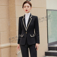 廠價直銷 秋冬黑色小西裝外套女 新款氣質女神範撞色職業裝正裝工作西裝套裝as