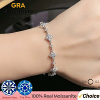 Gelang Moissanite Semanggi Empat Daun, Diperakui GRA, Untuk Wanita, Perak 925 Sterling, Gelang Peson