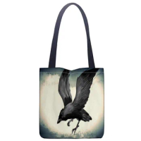Custom Crow printing shoulder bag canvas tote bag shopping travel book handbag custom logo