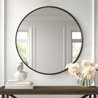 黑色鐵框邊框浴室圓鏡子衛生間北歐簡約梳妝臺鏡化妝鏡家用掛墻鏡