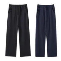 Men Loose Fit Pajama Pants Breathable Men Sleepwear Men's Winter Pajama Pants with Elastic Mid Waist Solid Color for Comfortable