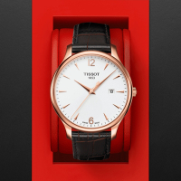 TISSOT天梭 官方授權 TRADITION 簡約玫瑰金石英腕錶 母親節 禮物 推薦 42mm/T0636103603700
