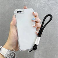 เคสสำหรับไอโฟน 7 พลัส ไอโฟน 8 พลัส ไอโฟน SE 2 2020 เคสโทรศัพท์ใสสี่มุมป้องกันการตก พร้อมสายคล้องคอ