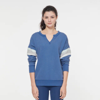 【NAUTICA】女裝V領撞色拼接保暖長袖T恤(藍)