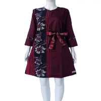 BAJU TUNIK TENUN MODERN, DRESS TENUN PENDEK, PUSAT TENUN JEPARA Casual Wanita Pesta Linen Midi Atasa