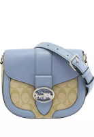 Coach [CLEARANCE] Coach Georgie Saddle Bag In Signature Canvas - Light Brown/Marble Blue