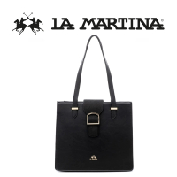 【LA MARTINA】義大利原裝進口 頂級皮革金標拖特包 1258T(黑色)