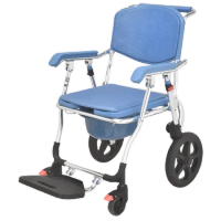 Foldable medical transfer shower seat padded armrest commode chair with wheels aluminum commode toilet chair