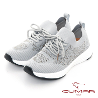 【CUMAR】包覆感綁帶飛織水鑽休閒鞋(灰色)