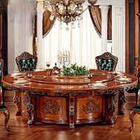 dining table and chair combination round marble electric hotel big round table villa furniture solid wood dining table