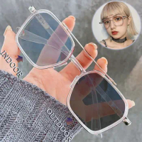 Photochromic Glasses Anti Blue Light Myopia Glasses Men's Double Beam Metal Frame Glasses Women's Fashion Sunglasses