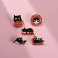 Cat Mom Club Enamel Pins Custom Sleeping Black Kitten Coffee Books Brooch Lapel Badges Backpack Dream Life With Cat Jewelry Gift