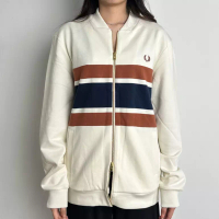 Fred Perry Jaket FRED PERRY STRIPE CENTER BROWN NAVY IVORY WHITE ZIP TRACK JACKET 100% ORIGINAL