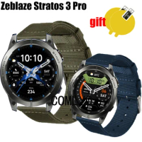 3in1 for Zeblaze Stratos 3 Pro Smart watch Strap Band Nylon Canva women men Belt Screen Protector