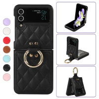 Wallet Ring Leather Cover For Samsung Galaxy Z Flip5 4 3 Huawei P50 Pocket OPPO Find N2 N3Flip Moto Razr 40 40 Ultra Vivo X Flip
