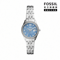 【FOSSIL 官方旗艦館】Micro scarlette 撞色石英指針女錶 銀色不鏽鋼鍊帶 28MM ES5074