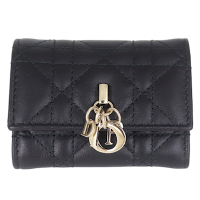 Dior CANNAGE 黑色車紋羊皮翻蓋短夾(5卡)