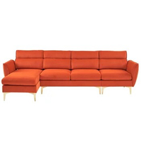 282x142x88cm Pushback Chair 4 Seats Sofa W/Footstool Plaid Fleece Gold Triple Leg Indoor Modular Couch Orange/Black/Beige