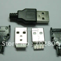 120 Pcs Per Lot A/M Solder Type 3-Piece 4 pin USB Male Plug Connector Black Plasitc Handle Cover